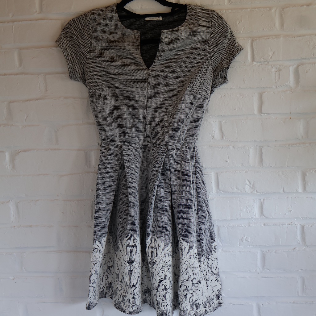 Gray Babydoll Dress With Embroidery